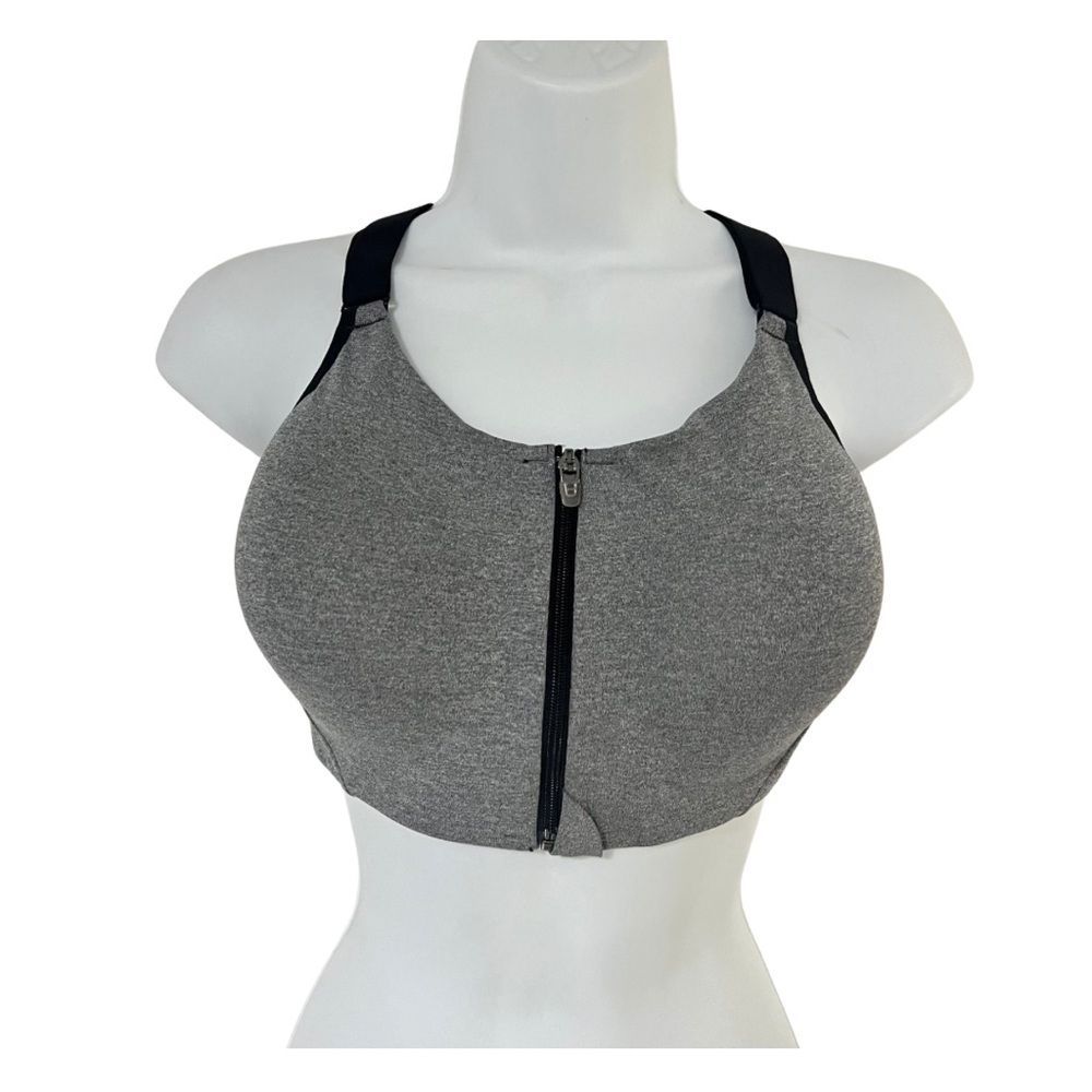 Zip-Front Sports Bra 36D Gray Stretch High Support Padded All In Motion